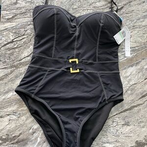 Bleu Rod Beattie Black compression slimming One-Piece with Gold Backle